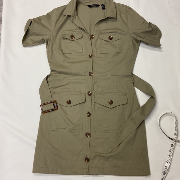 Du Jour Shirt Dress Khaki/Olive Button Down Utility hunger games Y2K Size 8P - Picture 14 of 16